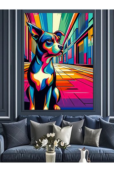 Tablomega Colorful Dog Decorative Canvas - Mdf Wooden Painting