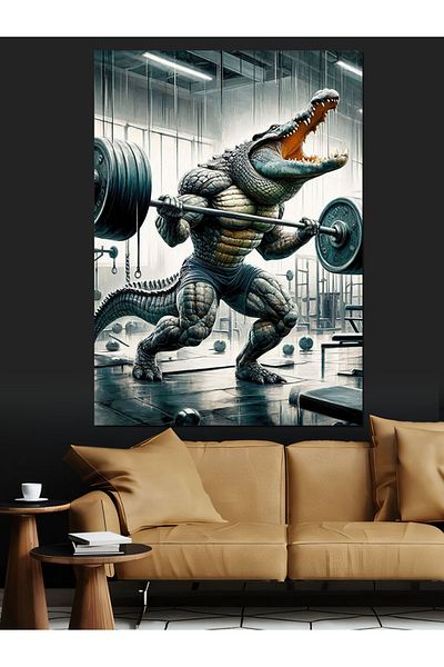 Tablomega Weight Lifting Crocodile Decorative Canvas - Mdf Wooden Table