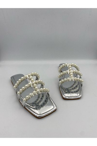 Aslının Butiği PERPA1 Pearl Detailed Transparent Strap Γυναικείες Παντόφλες – Καλοκαιρινά Flat σανδάλια