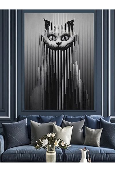 Tablomega Striped Cat Decorative Canvas - Mdf Wooden Painting