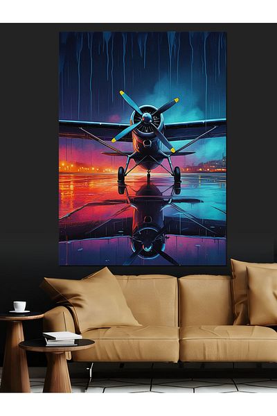 Tablomega Airplane in the Night Sky Decorative Canvas - Mdf Wooden Painting