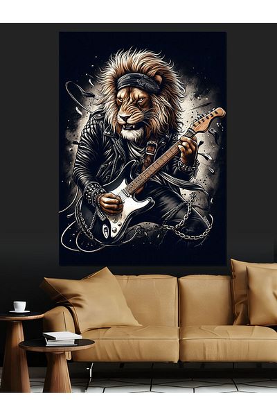 Tablomega Wolf Playing Electric Guitar Decorative Canvas - Mdf Wooden Painting