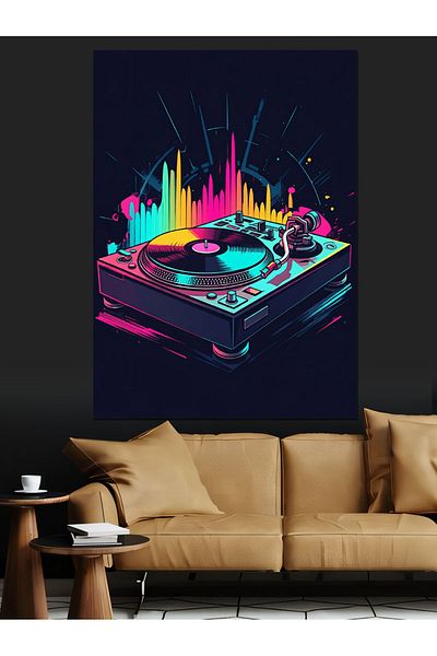 Tablomega Neon Dj Set Decorative Canvas - Mdf Wooden Table