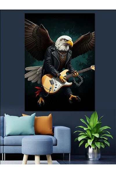 Tablomega Eagle Playing Electric Guitar Decorative Canvas - Mdf Wooden Painting