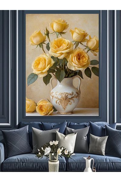 Tablomega Yellow Roses Decorative Canvas - Mdf Wood Table