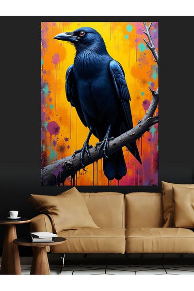 Tablomega Colorful Crow Decorative Canvas - Mdf Wooden Table