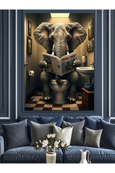 Tablomega Elephant Reading Newspaper Decorative Canvas - Mdf Wooden Painting