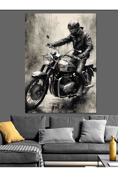 Tablomega Motocicletă Bărbat Pânză Decorativă - Lemn MDF Pictură