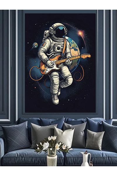Tablomega Astronaut Playing Guitar Decorative Canvas - Mdf Wooden Painting