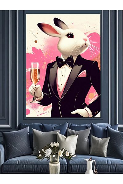 Tablomega Rabbit Wearing a Tuxedo Decorative Canvas - Mdf Wooden Painting