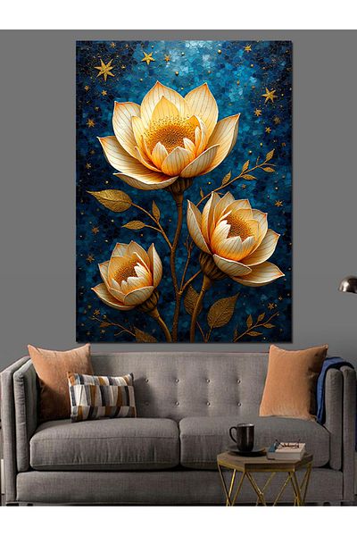 Tablomega Golden Flower Bouquet Decorative Canvas - Mdf Wooden Painting