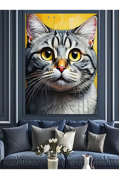 Tablomega Cat Portrait Decorative Canvas - Mdf Wooden Painting