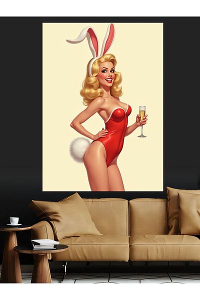 Tablomega Woman in Rabbit Costume Decorative Canvas - Mdf Wooden Painting