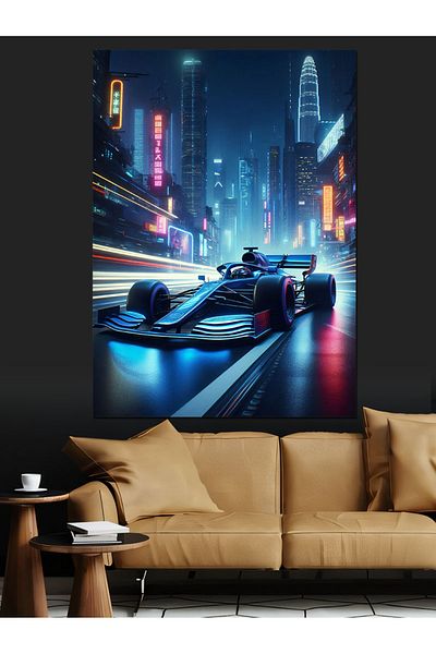 Tablomega Neon Formula Car Decorative Canvas - Mdf Wooden Table