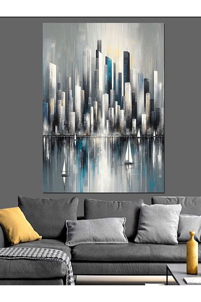 Tablomega Future City Landscape Decorative Canvas - Mdf Wooden Painting