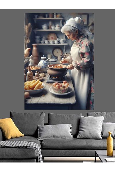 Tablomega Grandma in the Kitchen Decorative Canvas - Mdf Wooden Painting