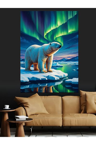 Tablomega Northern Lights and Bear Decorative Canvas - Mdf Wooden Painting