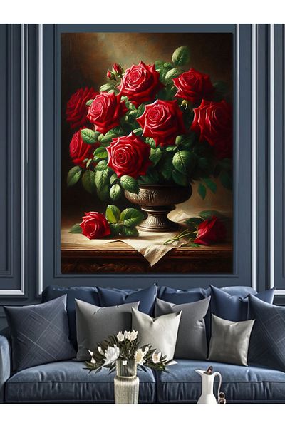 Tablomega Red Roses on a Book Decorative Canvas - Mdf Wooden Painting
