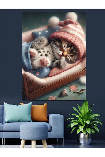 Tablomega Blanket Cat Decorative Canvas - Mdf Wooden Painting