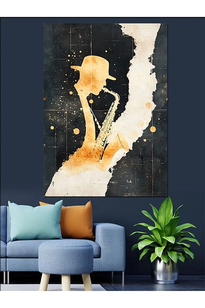 Tablomega Man Playing Saxophone Decorative Canvas - Mdf Wooden Painting