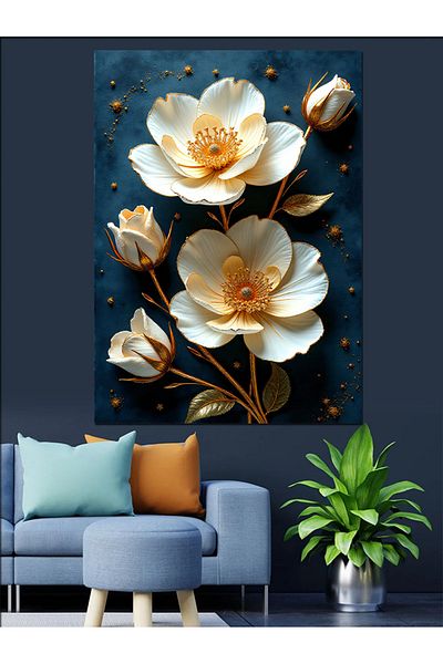 Tablomega Golden Flower Bunch Decorative Canvas - Mdf Wooden Painting