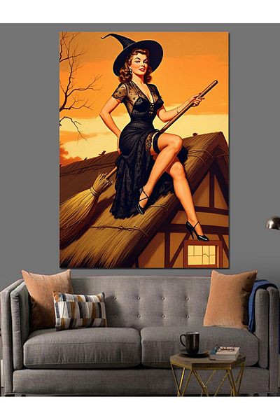 Tablomega Witch Woman Decorative Canvas - Mdf Wooden Painting