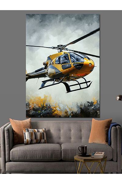 Tablomega Yellow Rescue Helicopter Decorative Canvas - Mdf Wood Painting