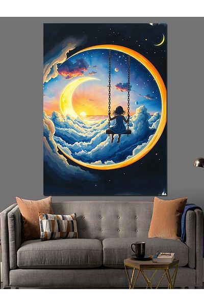 Tablomega Moon on a Swing Decorative Canvas - Mdf Wooden Painting