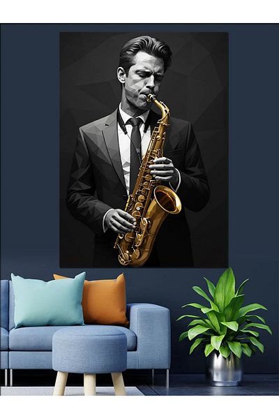 Tablomega Saxophonist Man Decorative Canvas - Mdf Wooden Painting