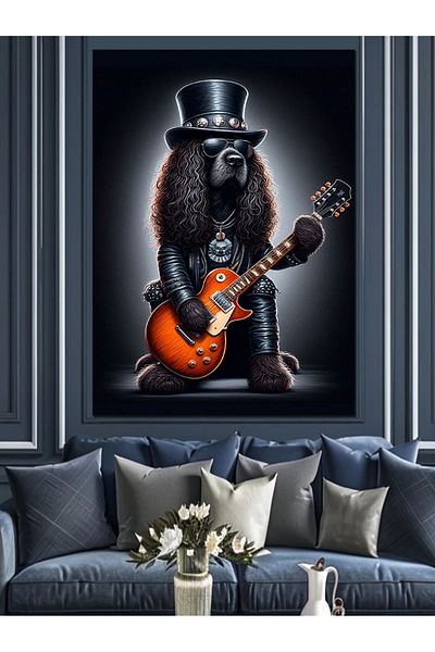 Tablomega Dog Playing Guitar Decorative Canvas - Mdf Wooden Painting
