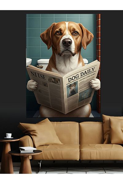 Tablomega Dog Reading Newspaper Decorative Canvas - Mdf Wood Art Print
