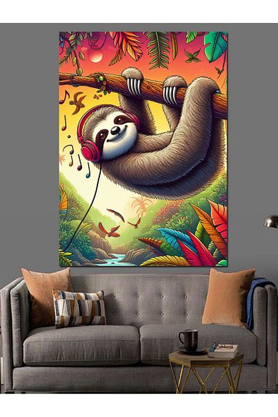 Tablomega Pânză Decorativă Animal Leneș Agățat - Lemn MDF