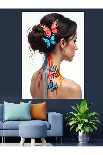 Tablomega Butterfly Hairstyle Decorative Canvas - Mdf Wooden Painting