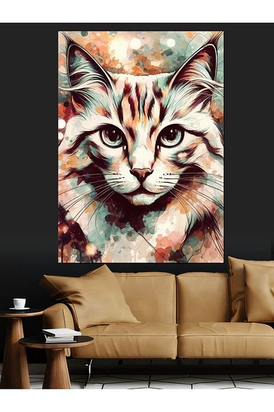 Tablomega Colorful Cat Decorative Canvas - Mdf Wooden Table