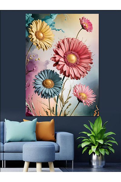 Tablomega Flower Pattern Decorative Canvas - Mdf Wooden Painting