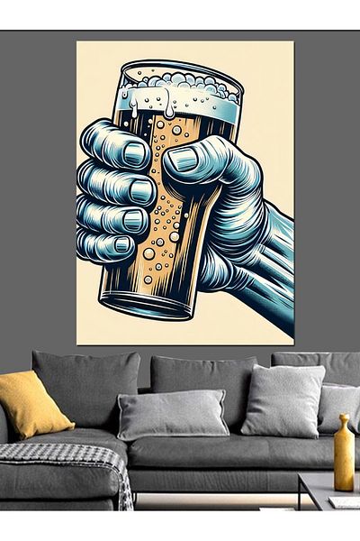 Tablomega Beer Glass Decorative Canvas - Mdf Wooden Table
