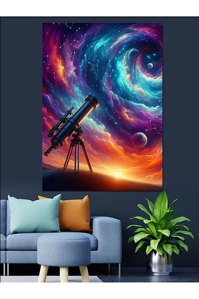 Tablomega Pânză Decorativă Galaxy și Telescop - Lemn MDF