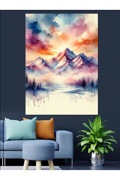 Tablomega Winter Landscape Decorative Canvas with Mountain View - Mdf Wooden Painting