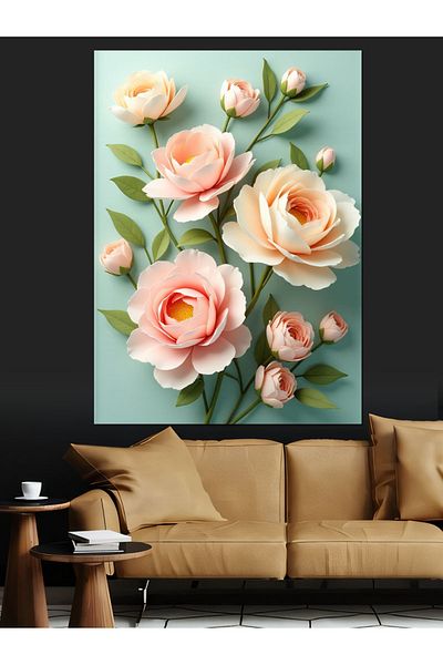 Tablomega Pink Rose Bouquet Decorative Canvas - Mdf Wooden Painting