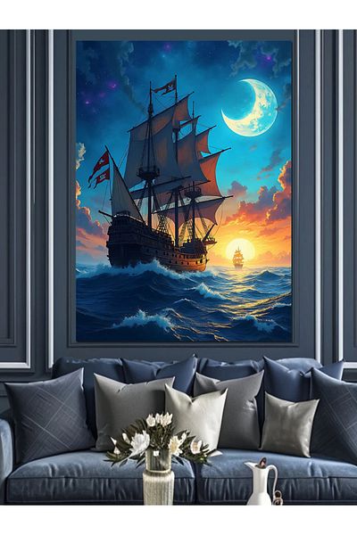 Tablomega Pânză decorativă Moon And Sailboat - Lemn MDF