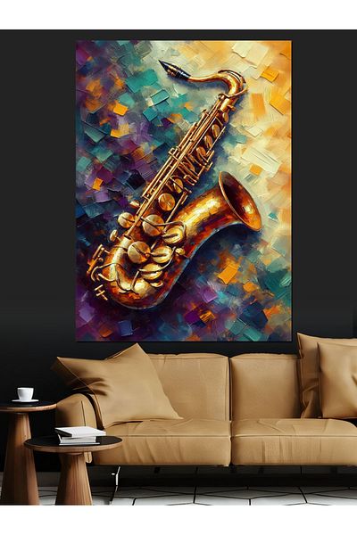 Tablomega Pânză decorativă saxofon auriu - Lemn MDF