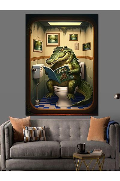 Tablomega Pânză Decorativă Crocodil pe Toaletă - Lemn MDF