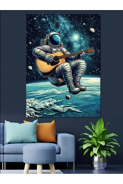 Tablomega Astronaut care cântă pe chitară în spațiu Pânză decorativă - Lemn MDF