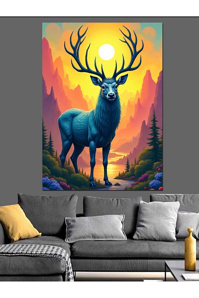 Tablomega Colorful Deer Decorative Canvas - Mdf Wooden Painting