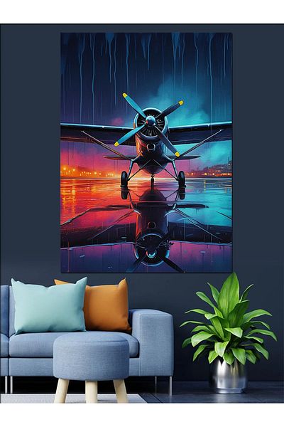 Tablomega Airplane in the Night Sky Decorative Canvas - Mdf Wooden Painting