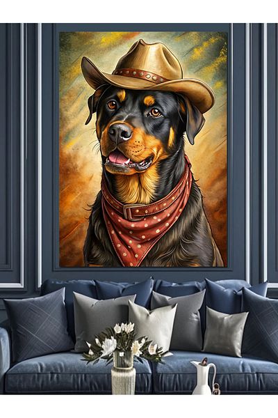 Tablomega Cowboy Dog Decorative Canvas - Mdf Wooden Painting