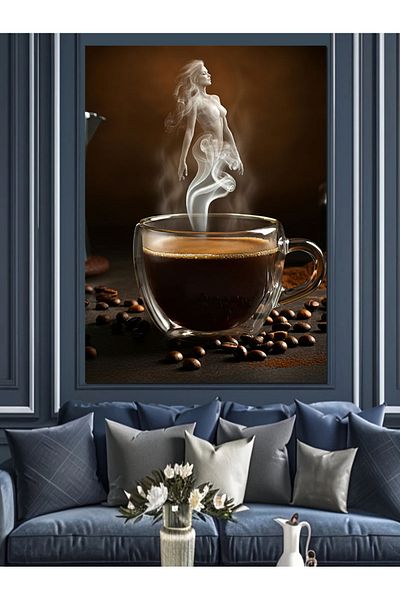 Tablomega Woman in Steam and Coffee Decorative Canvas - Mdf Wooden Painting