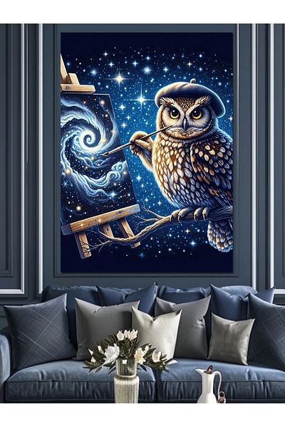 Tablomega Astral Owl Decorative Canvas - Mdf Wooden Painting
