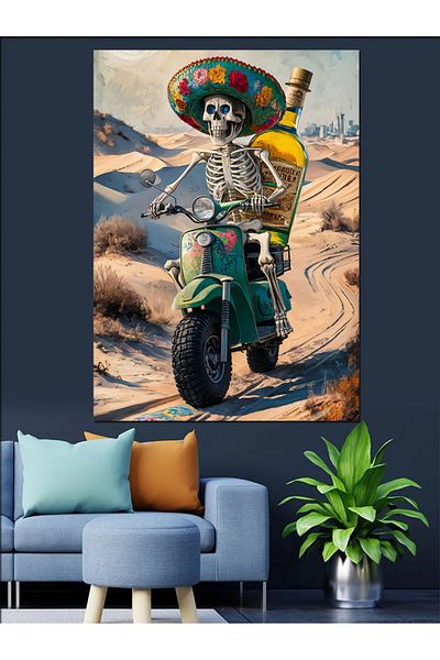 Tablomega Pânză Decorativă Schelet Motocicletă - Lemn MDF Pictură