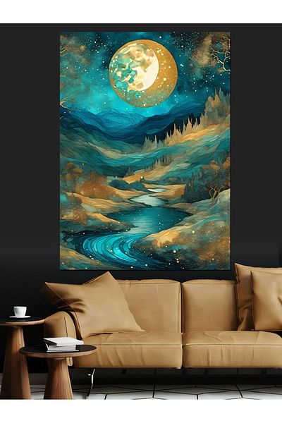 Tablomega Full Moon and River Decorative Canvas - Mdf Wooden Painting
